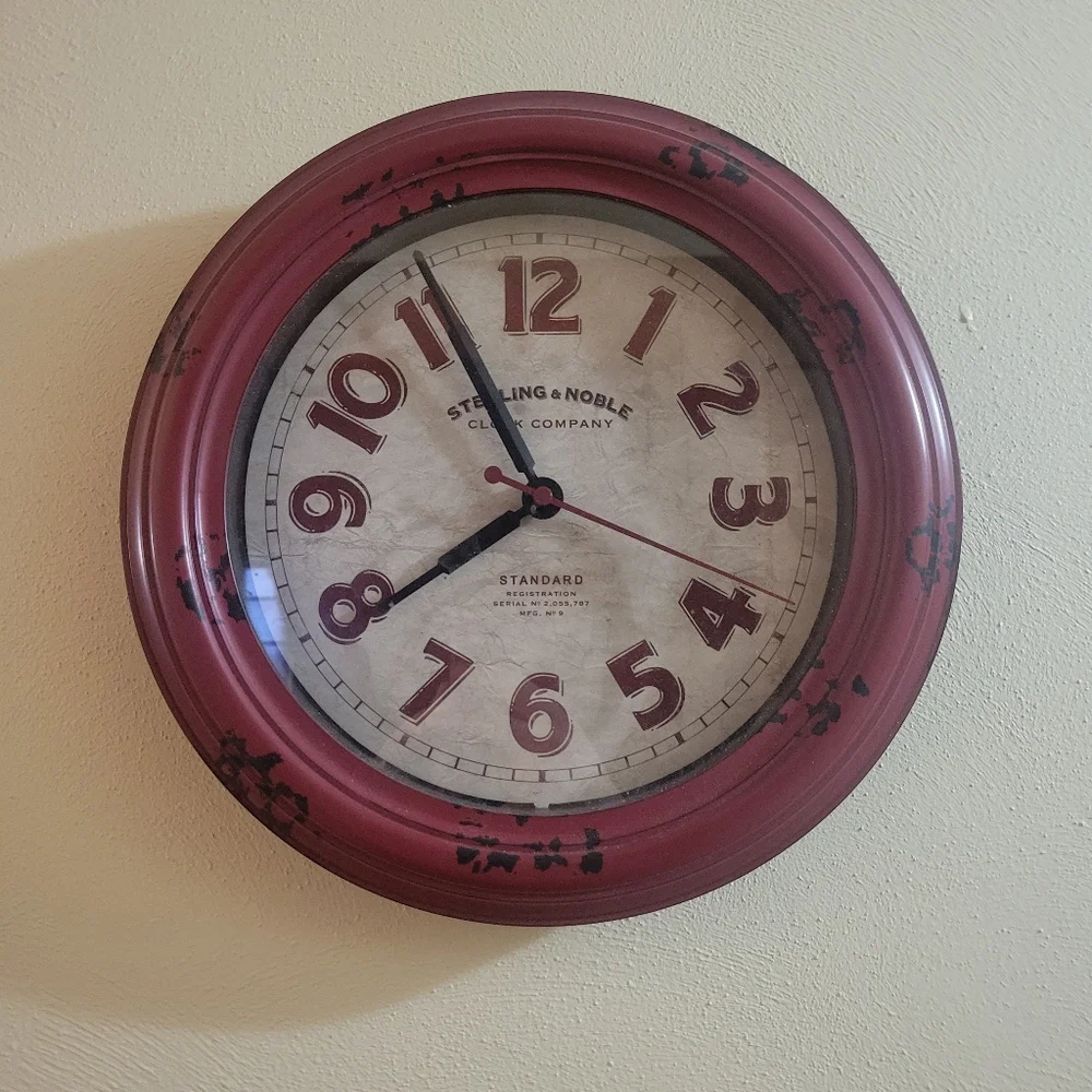 Sterling & Noble Clock Co Red Vintage-Style Wall Clock Rustic Retro